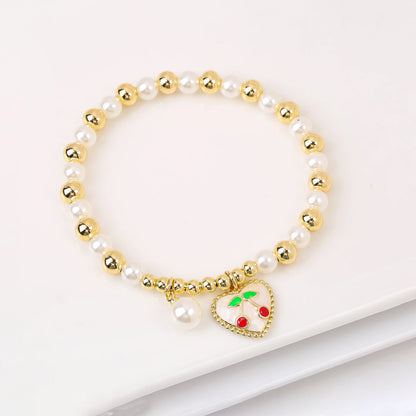 Trendy Crystal Cherry Shape Heart Copper Beads Chain Pearls Bracelet For Women 15 Styles Choice Daily Versatile Jewelry Gift