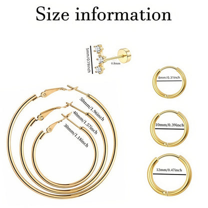 2/14 Pcs 20G Tiny Stainless Steel Screw Back Stud Earrings Set for Women, Simple Hinged Nose Rings Huggie Hoop Earring Jewelry