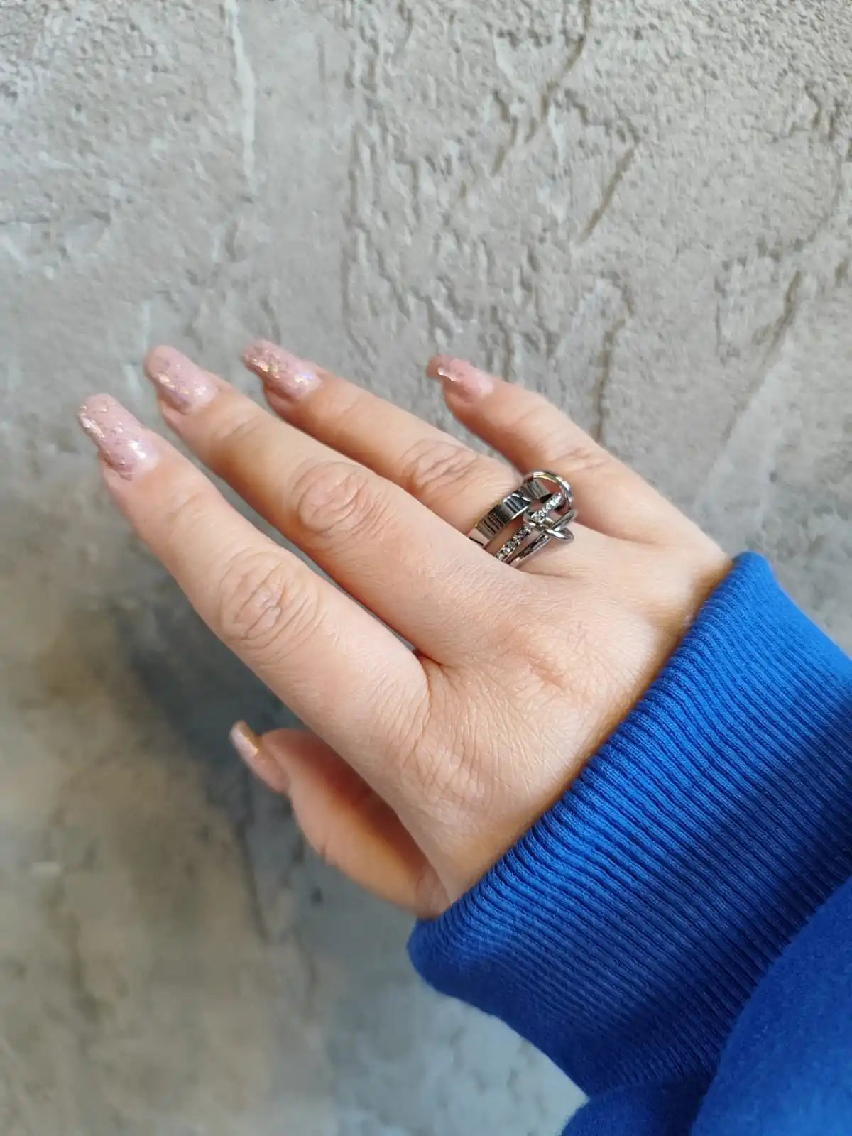 JOVO LOVE Three Layers Roman Numerals Stacking Ring for Women  Stainless Steel Our Fingers Chain Shape Variable Crystal Rings