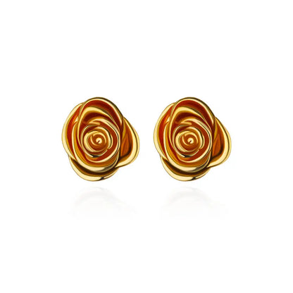 Rose Flower Stud Earrings For Women Stainless Steel Couple Piercing Earring 2024 New Trend Fashion Wedding Travel Jewelry Gift