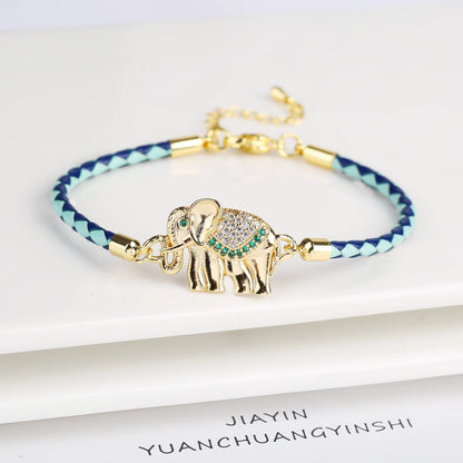 High Quality Zirconia Puppy Snake Elephant Cat Leopard Animal Theme Leather Rope Braided Bracelet for Man Woman Party Jewelry