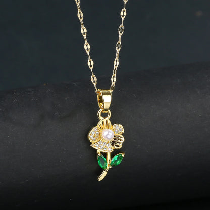 INS Hot Sale Plant Sunflower Crystal Necklace Flower Pendant for Women Girls Casual Party Trend Neck Jewelry Accessories