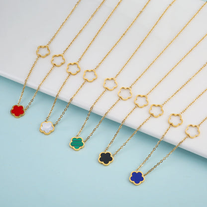 3pc New Design Single-Sided Plant Five Leaf Flower Hollow Bracelet Necklace Earring Set Stainless Steel Women's Clover