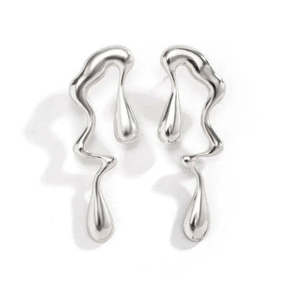 2pcs Irregular Vintage Stainless Steel Water Drops Ear Studs