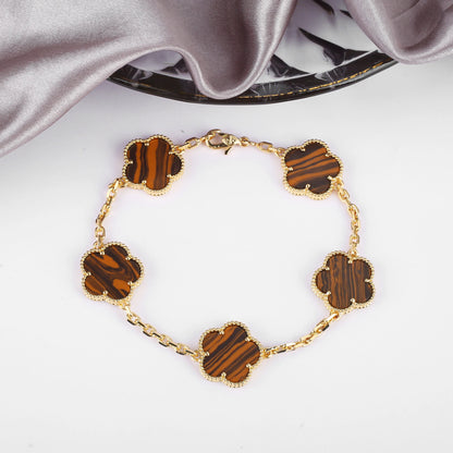 Hot Sale Premium 15mm Natural Stone White Shell Five Leaf Flower Bracelet Gold Silver Lucky bangle For Women Girls Party Daily