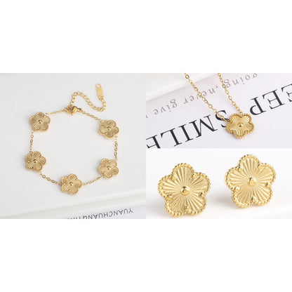 Waterproof Clover five-leaf flower Metal Laser Stainless Steel Jewelry Set Classic for Woman Luxury Party Jewelry Daily Wear