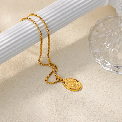 Free Shipping Vintage Oval Pendant Necklaces For Women Stainless Steel Chain Collar Necklace 2025 New Summer Beach Jewelry