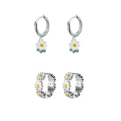 2/4Pcs Stainles Steel Sweet Flower Hoop Earrings For Women,New Fashion Round Ring For Wedding Party Temperament Ear Jewelry Gift