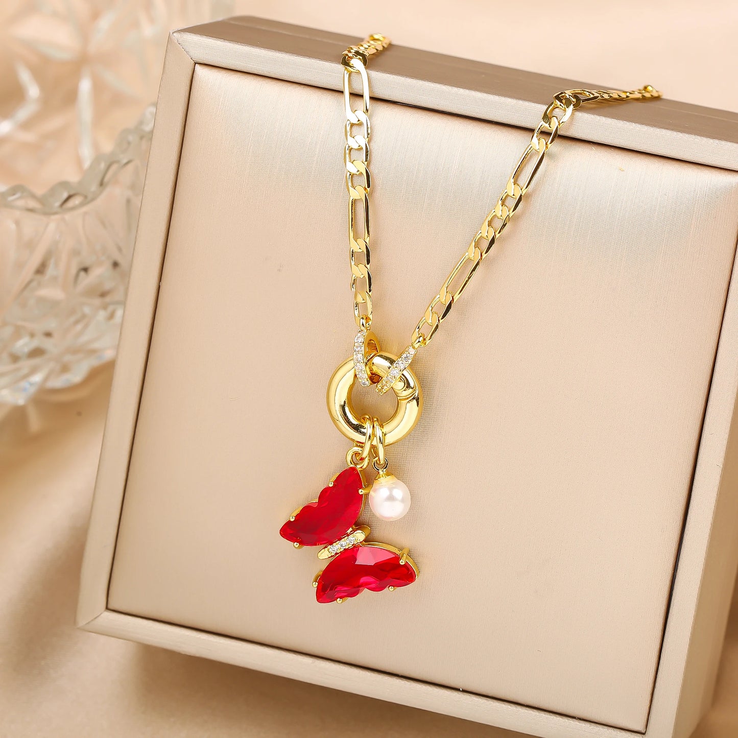 13 Color Cute Insect Butterfly Crystal Pearl Pendant Necklace Luxury for Woman Girl New Fashion Party Aesthetic Jewelry Gift