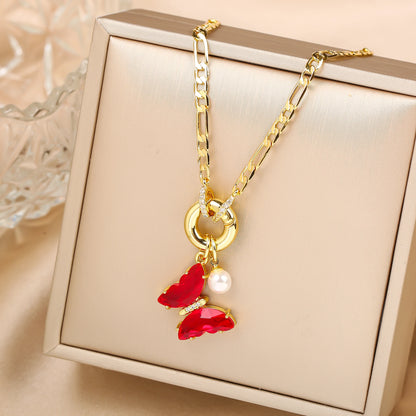 13 Color Cute Insect Butterfly Crystal Pearl Pendant Necklace Luxury for Woman Girl New Fashion Party Aesthetic Jewelry Gift