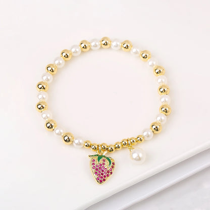 Trendy Crystal Cherry Shape Heart Copper Beads Chain Pearls Bracelet For Women 15 Styles Choice Daily Versatile Jewelry Gift