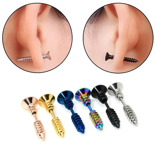 2pcs Fashion Punk 316L Stainless Steel Nail Screw Stud Earring for Women Men,Cartilage Tragus Helix Ear Piercings Jewelry