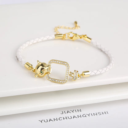 15 Style Hot Sale Shiny Zirconia Animal Leopard Head Leather Braided Bracelet Hip Hop for Men Women Fashion Jewelry Accessories