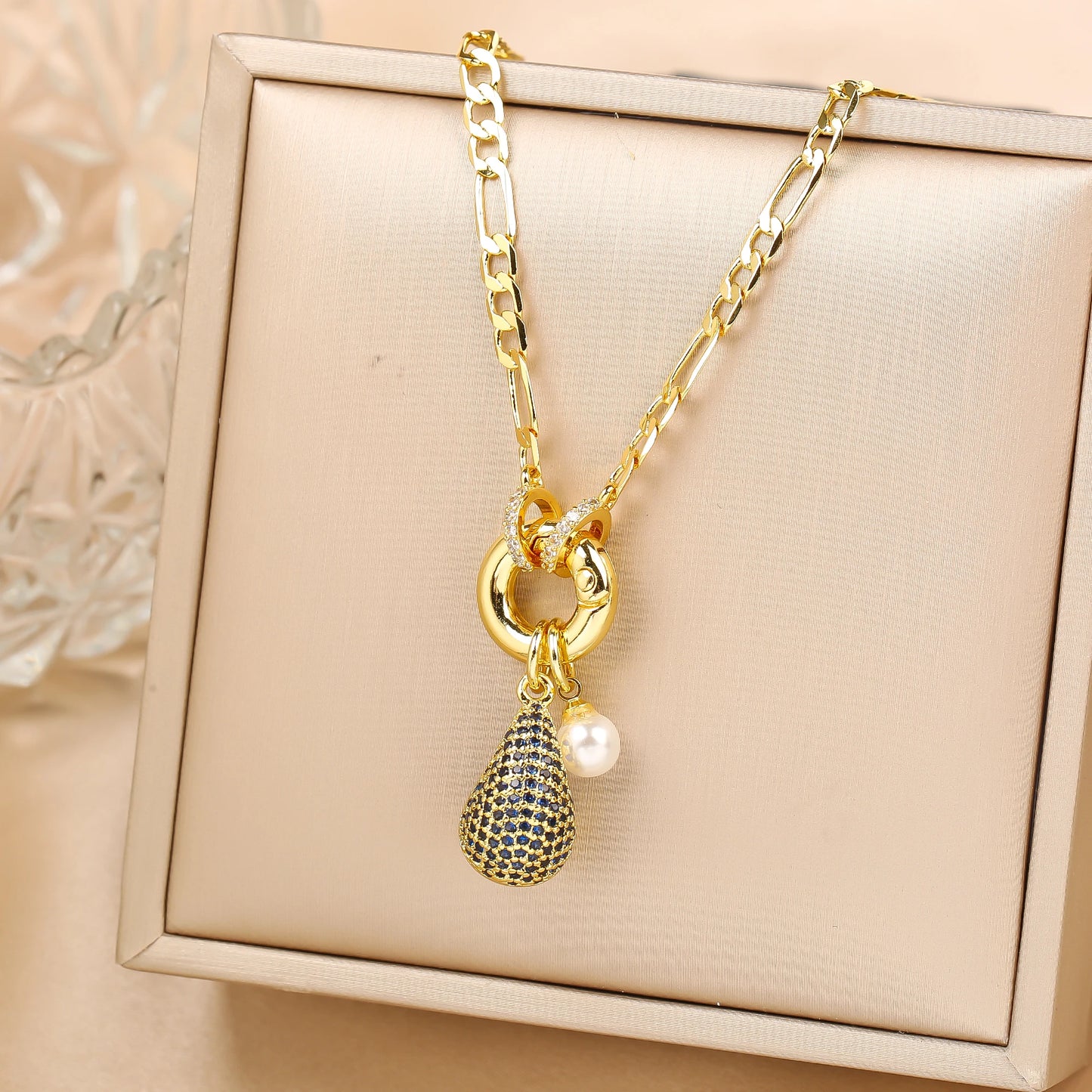 6 Colors Shiny Zirconia Comma Water drop Pendant Clavicle Chain Choker Classic for Woman Girl Daily Party Jewelry Holiday Gift