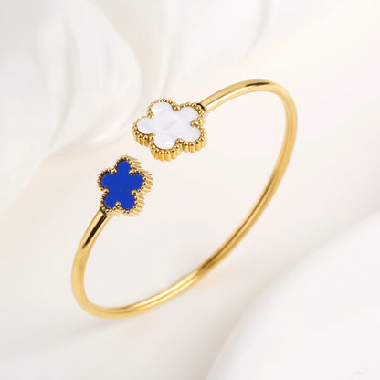 New Creative Stainless Steel Plant Five-Leaf Flower Open Bangle Simple For Woman Girl Fashion Party Jewelry Accessories Clover