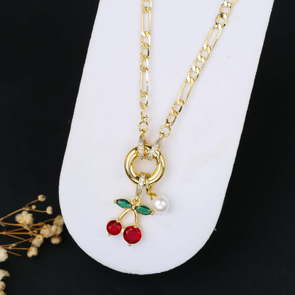 9 Color Fruit Cherry Strawberry Crystal Pendant Necklace 3:1 Chain Jewelry Lucky for Woman Casual Holiday Aesthetic Jewelry Gift