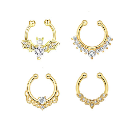 3/6pcs 16G 316L Stainless Steel Bat Fake Septum Ring,Non-Pierced Fake Nose Rings Clip On Nose Hoop Faux Septum Piercing Jewelry