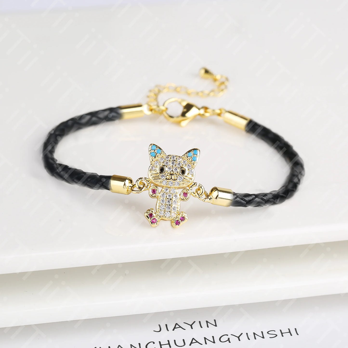 High Quality Zirconia Puppy Snake Elephant Cat Leopard Animal Theme Leather Rope Braided Bracelet for Man Woman Party Jewelry