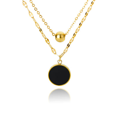 Black Round Pendant Necklaces For Women Stainless Steel Double Layer Hollow Clavicle Chain Collar Necklace Wedding Punk Jewelry