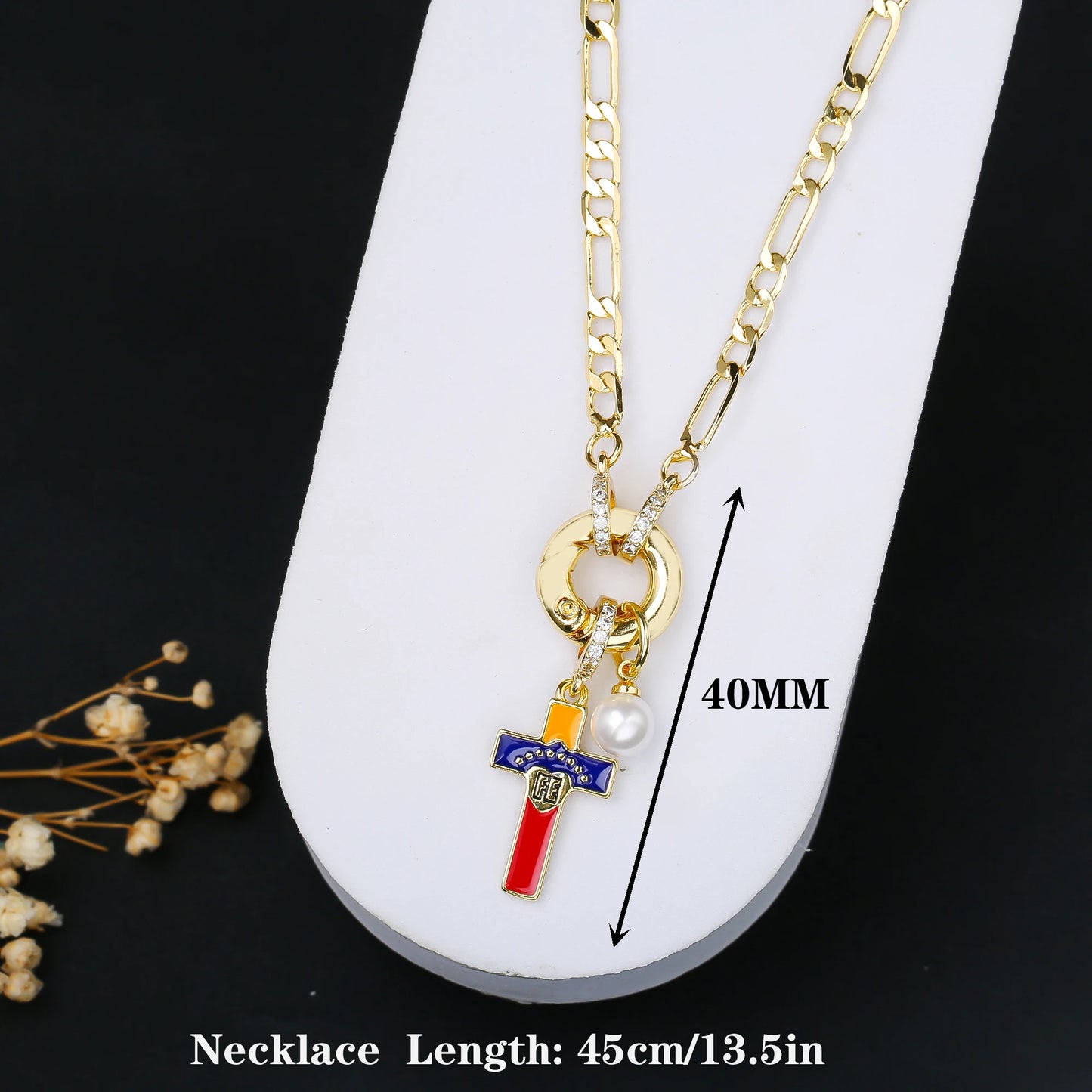 Classic Venezuela Flag Cross Bracelet Earrings Necklace Jewelry Set Luxury for Women Girl Daily Party Pearl Jewelry Gift