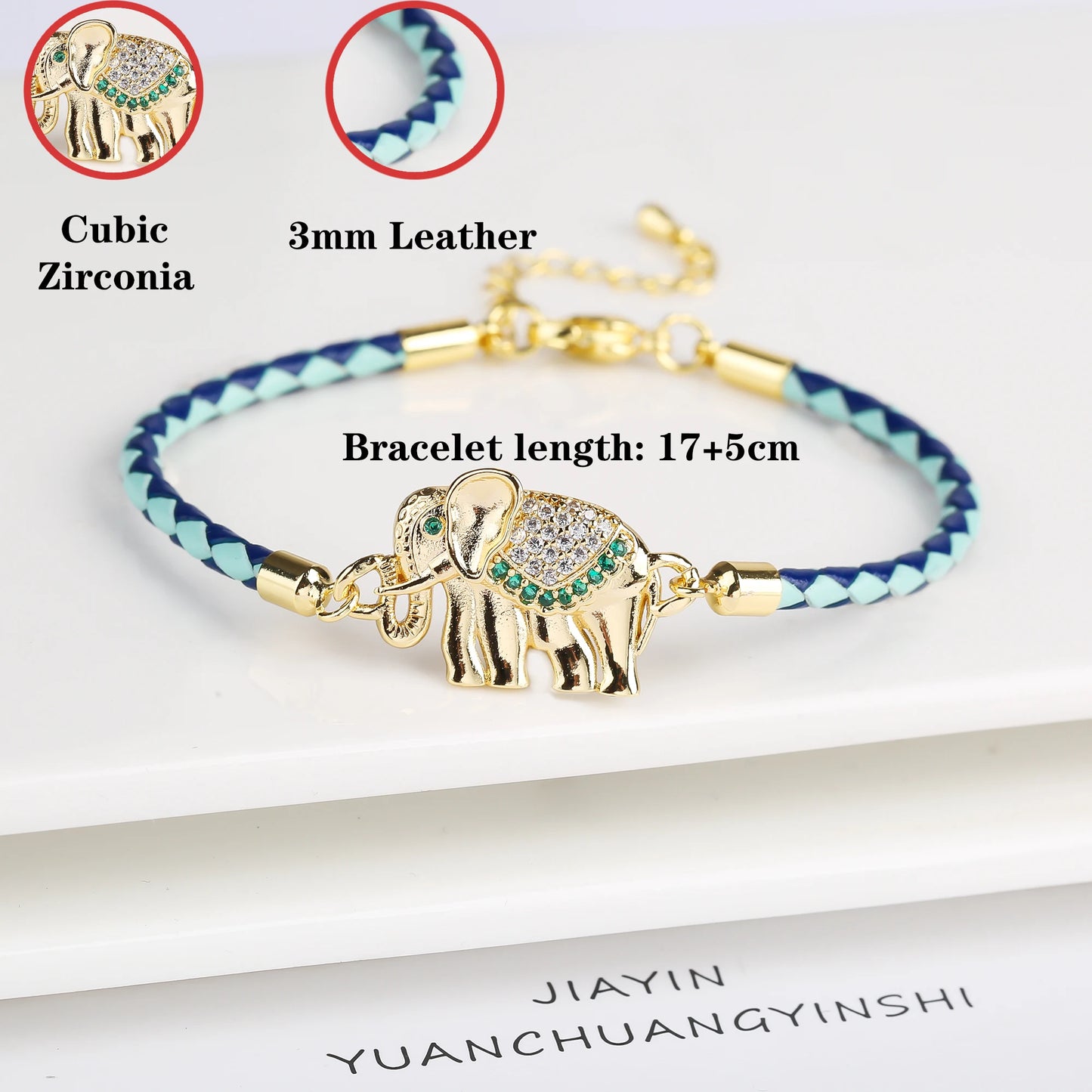 High Quality Zirconia Puppy Snake Elephant Cat Leopard Animal Theme Leather Rope Braided Bracelet for Man Woman Party Jewelry
