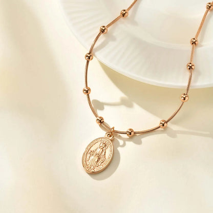 Holy Virgin Rosary Necklace for Women,Stainless Steel Bead Snake Chain Necklaces,Classic Religion Jewelry Gift