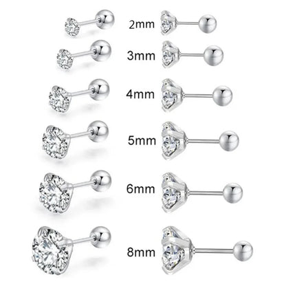 2/6/12pcs 20G Inlaid Cubic Zirconia Stud Earrings,Stainless Steel Screw Back Barbell Studs Daith Tragus Cartilage Earrings