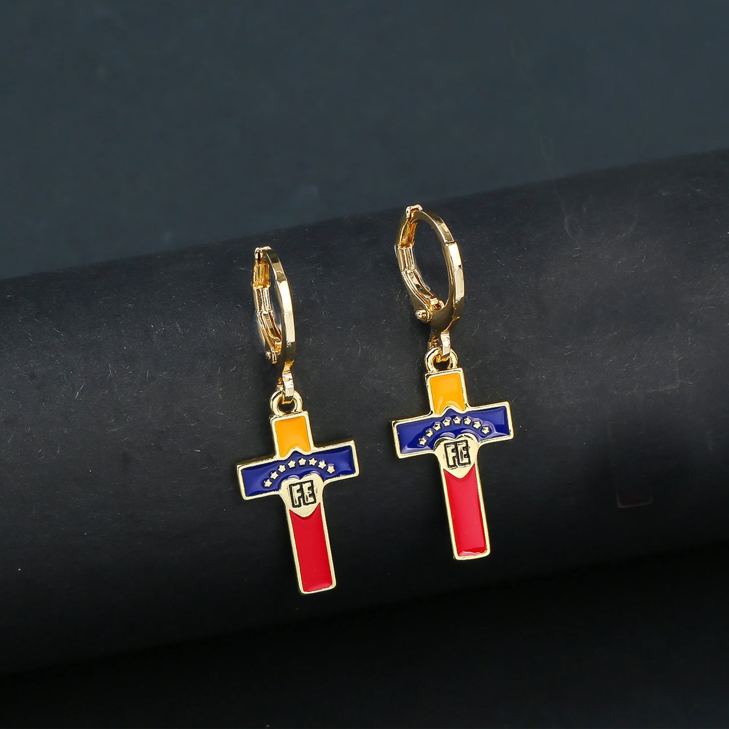 Classic Venezuela Flag Cross Bracelet Earrings Necklace Jewelry Set Luxury for Women Girl Daily Party Pearl Jewelry Gift