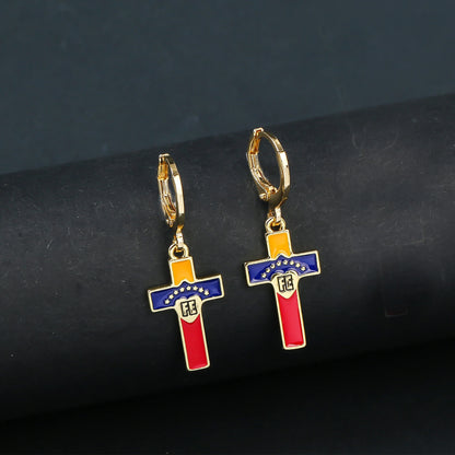 Classic Venezuela Flag Cross Bracelet Earrings Necklace Jewelry Set Luxury for Women Girl Daily Party Pearl Jewelry Gift