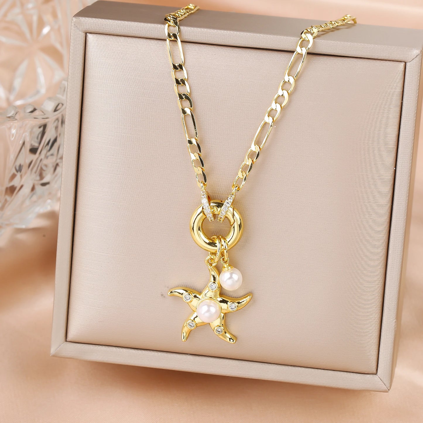 New Arrival Ocean Theme Starfish Pendant 3:1 Chain Necklace Choker for Woman Classic Party New Trend Aesthetic Jewelry Gift