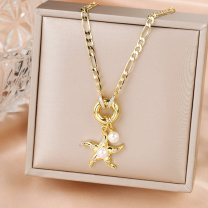 New Arrival Ocean Theme Starfish Pendant 3:1 Chain Necklace Choker for Woman Classic Party New Trend Aesthetic Jewelry Gift