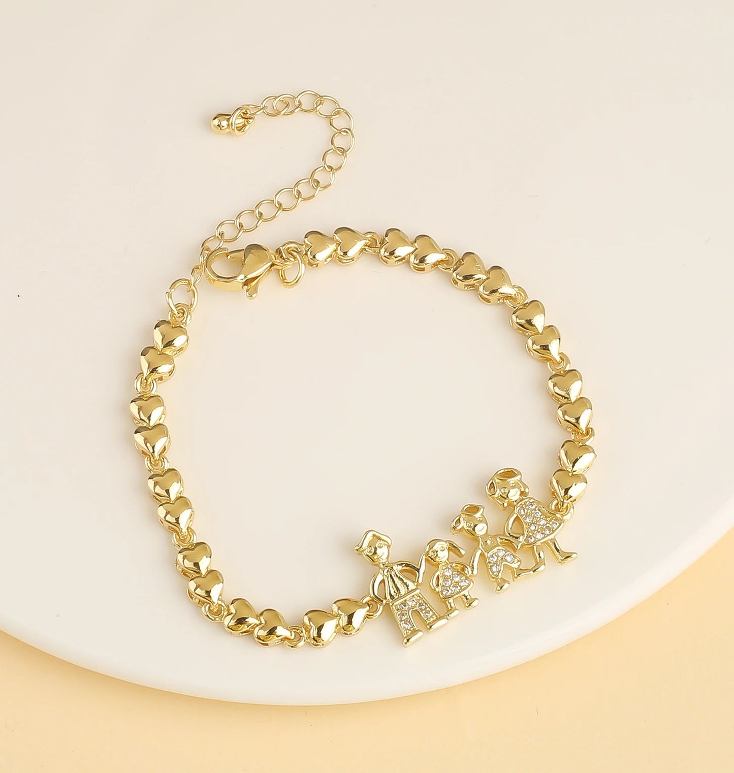 New Arrival Shiny Zirconia Family Theme Mom Dad & Kids Charm Bracelet Romantic Heart Shape Bracelet Party Birthday Jewelry Gift