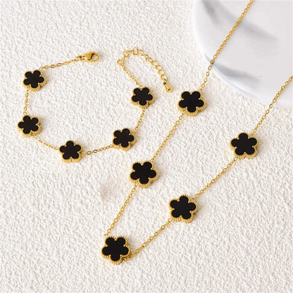 2/4Pcs 18K Gold Plated Five Leaf Flower Earring Necklace Bracelet Set for Women, Elegant Fashion Design Bracelet Jewelry Gifts