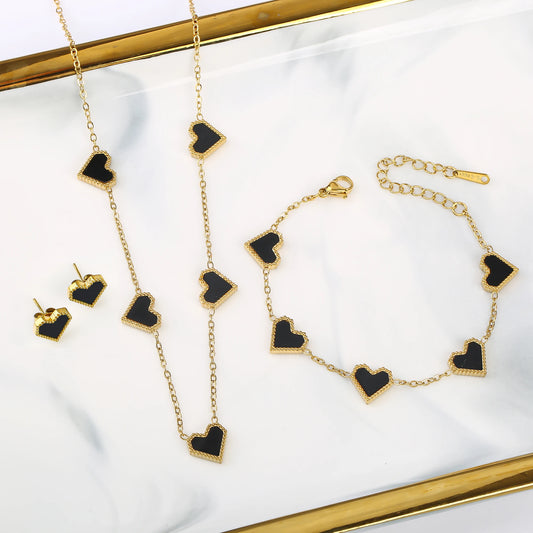 3Pcs 18k Gold-Plated Heart Shape Necklace Earrings Bracelet Jewelry Set Classic For Woman Fashion Party Jewelry Gift Daily Wear