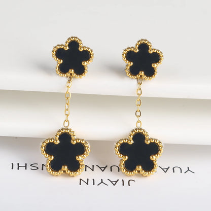 7 Color Bracelet Earrings Stainless Steel Five Leaf Flower Jewelry Set High Quality Woman Classic Daily Party Jewelry Clover New