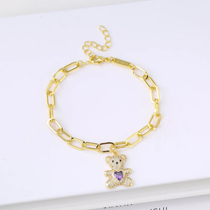 New Fashion Animal Bear Crystal Adjustable Copper Bracelet for Man Woman Punk Party Aesthetic Zirconia Jewelry Fine Gift