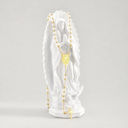 Imitation Pearl Beaded Chain Holy Virgin Mary Y-Shaped Necklace, Stainless Steel Cross Pendant Necklace,Religious Prayer Jewelry