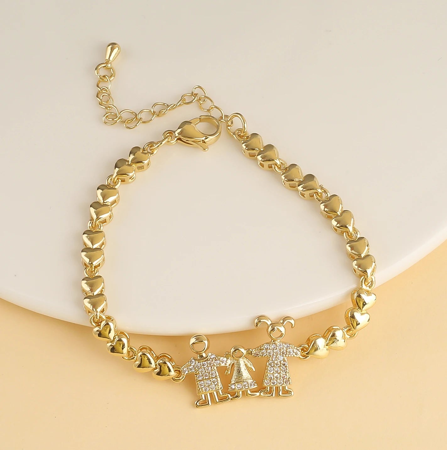 New Arrival Shiny Zirconia Family Theme Mom Dad & Kids Charm Bracelet Romantic Heart Shape Bracelet Party Birthday Jewelry Gift