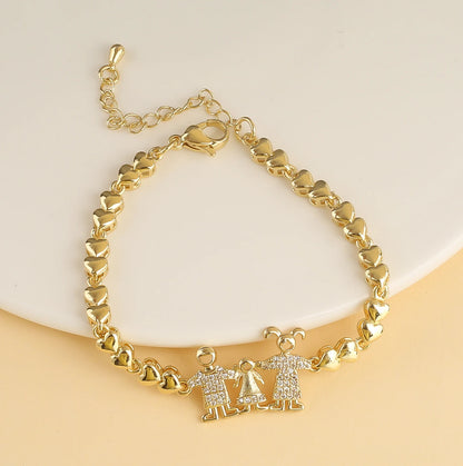 New Arrival Shiny Zirconia Family Theme Mom Dad & Kids Charm Bracelet Romantic Heart Shape Bracelet Party Birthday Jewelry Gift