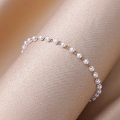 Imitation Pearl Anklets for Women Summer Beach Accessories Stainless Steel Chain Anklet Gold Color Leg Bracelets Bodychain Gifts