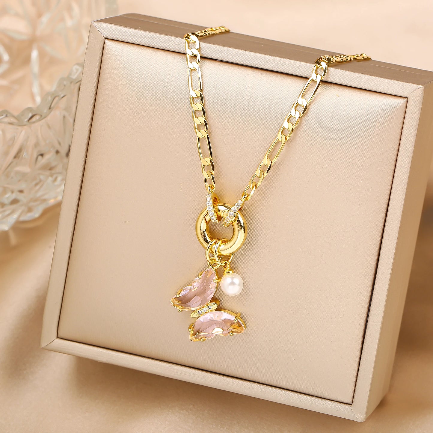 13 Color Cute Insect Butterfly Crystal Pearl Pendant Necklace Luxury for Woman Girl New Fashion Party Aesthetic Jewelry Gift