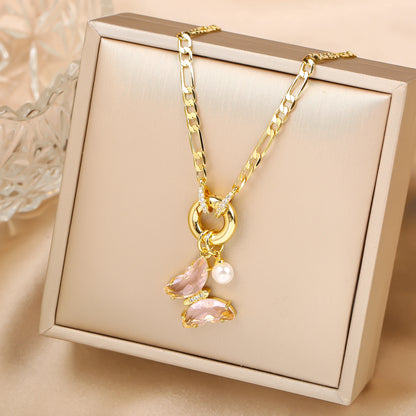 13 Color Cute Insect Butterfly Crystal Pearl Pendant Necklace Luxury for Woman Girl New Fashion Party Aesthetic Jewelry Gift