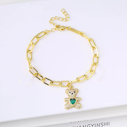 New Fashion Animal Bear Crystal Adjustable Copper Bracelet for Man Woman Punk Party Aesthetic Zirconia Jewelry Fine Gift