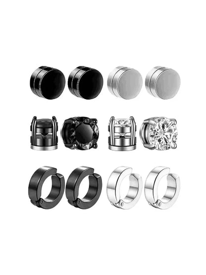 8/12pcs Fashion 316 Stainless Steel Ear Cip On Earrings,Hole Free Magnetic Ear Cuff Zircon False Earring Set Suitable Daily Wear