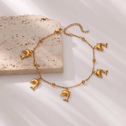 Starfish Dolphin Pendant Anklet Bracelet for Women Stainless Steel Gold Color Anklets Boho Summer Beach Jewelry Foot Accessories