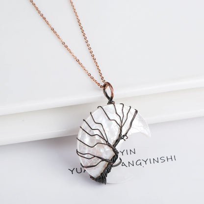 High Quality Oval Natural Seashell Mother Head Pearl Tree Of Life Pendant For Women Copper Choker Necklace Creative Jewelry Gift