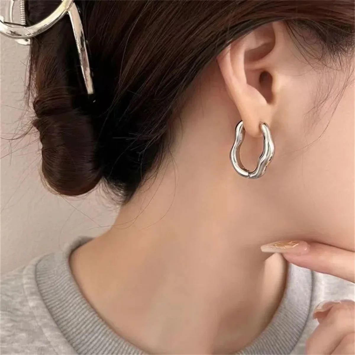 2Pcs Trendy Irregular Stainless Steel Geometric Earrings for Women,Temperament Personalized Daith Tragus Ear Piercing Jewelry