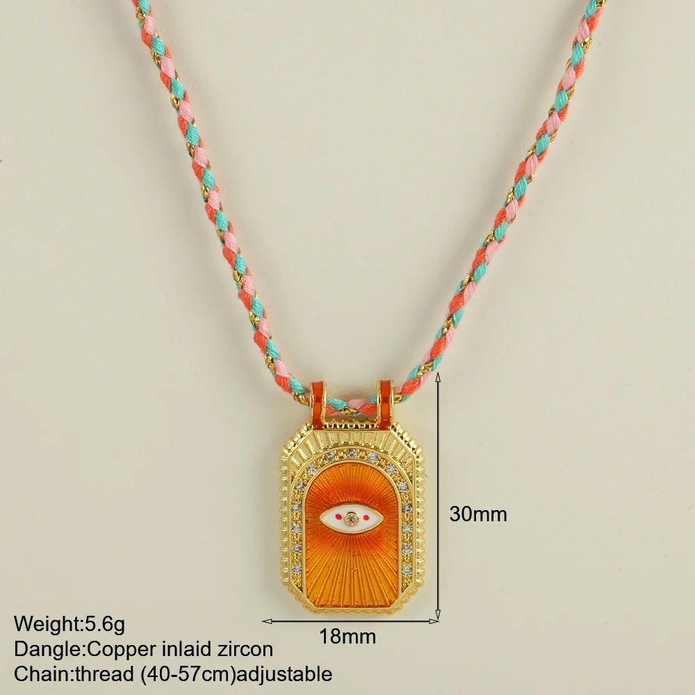 Bohemian POP Art Heart Necklace For Women Gothic Evil Blue Eye Collars Handwoven Wool Chain Choker Tarot Card Summer Jewelry