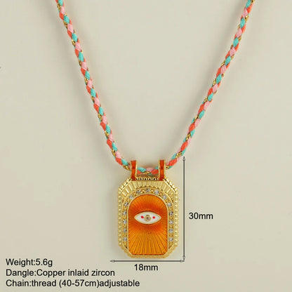 Bohemian POP Art Heart Necklace For Women Gothic Evil Blue Eye Collars Handwoven Wool Chain Choker Tarot Card Summer Jewelry