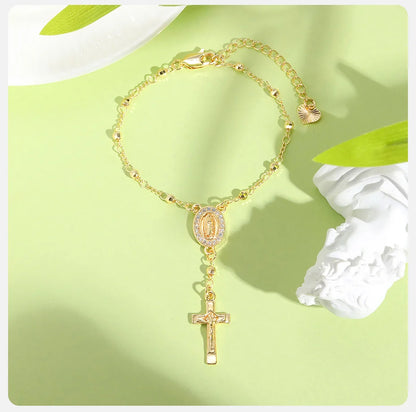Vnox Virgin Mary Bracelets Necklaces For Women Men,Delicate Jesus Cross Pendent,Christian Catholic Hand Neck Jewelry Set Gifts